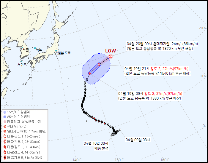 제 4호 태풍 실라코(SINLAKU) 발생 경로